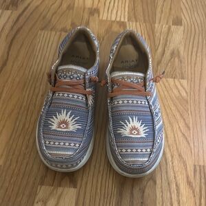 Ariat Moccasins in Blue and Brown with Geometric Flair